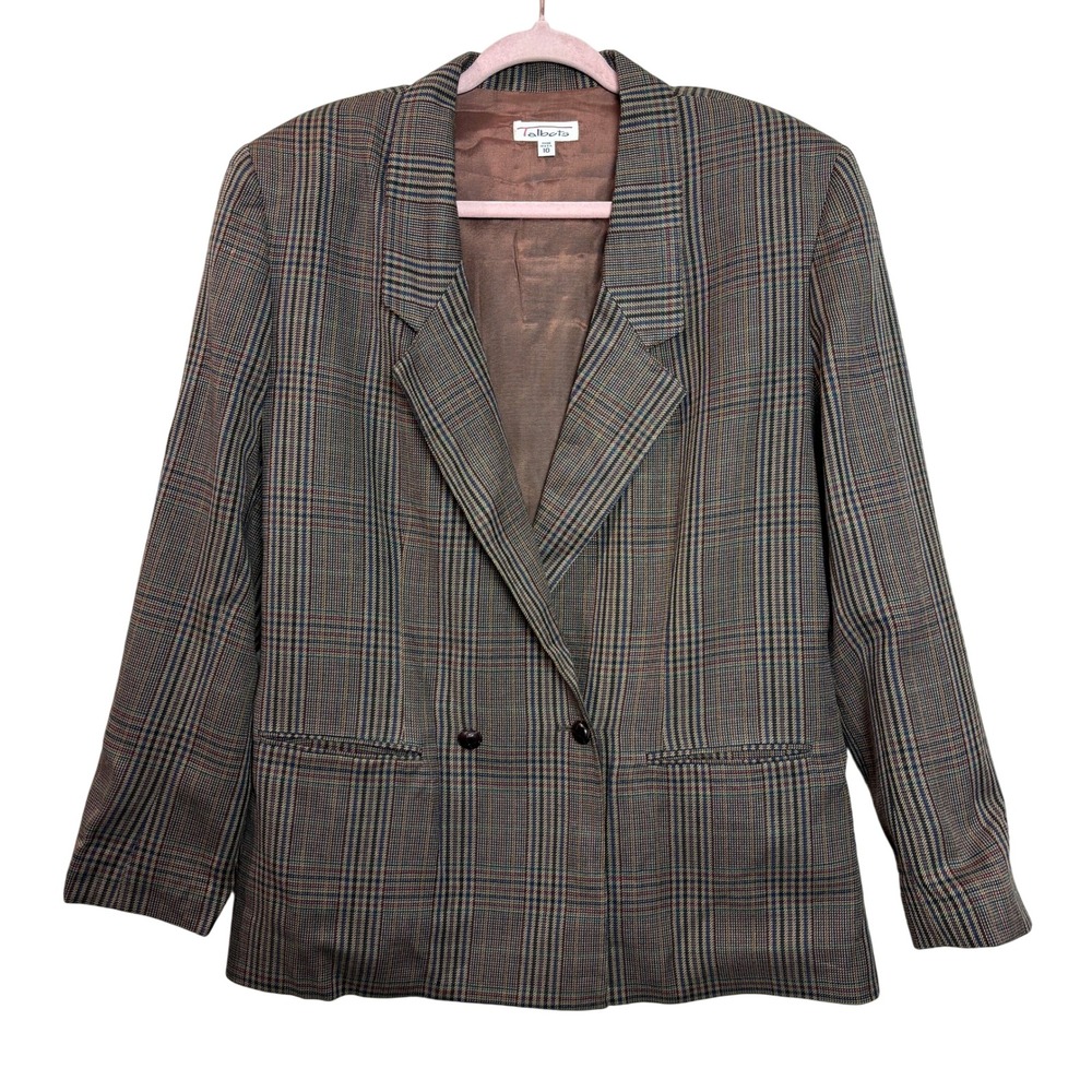 Talbots Women's Plaid‎ Double Breasted Blazer Size 10 Brown Classic Professional